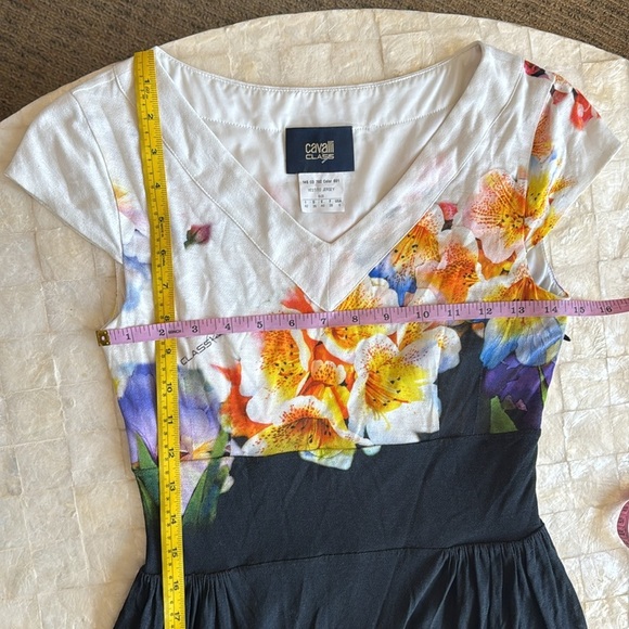 Roberto Cavalli Floral Print Dress with Black & White back colorful jersey sz 6 - Picture 4 of 15